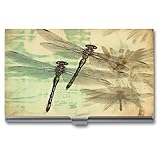 VstaDank Dragonfly Dragonflies Vintage Business Card Holder Fashion Aluminum Alloy Flip Cover Credit Card Holder High End Professional Name Cards Case Exquisite Pocket Metal Cards Holder for Work