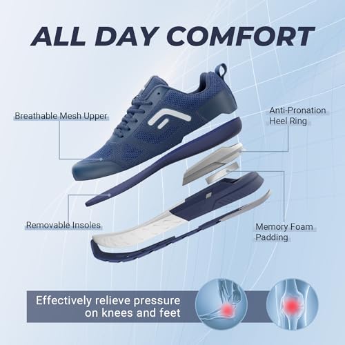 FitVille Men's Walking Shoes Wide Width, Wide Sneakers with Arch Support Orthopedic Shoes for Plantar Fasciitis Flat Feet Heel Pain Relief - Rebound Core V53
