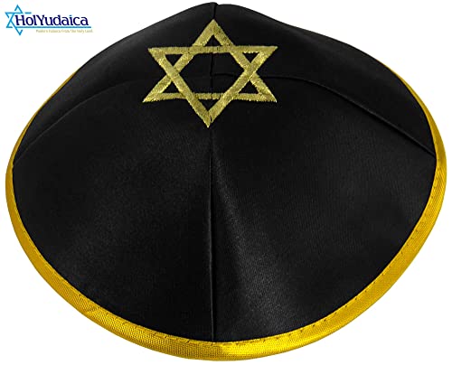 Image of Pack of 5-Pcs Hq 20cm Satin /Velvet Kippah with Silver /Gold String+Star of David for Men & Boys, Israel Kippot Bulk
