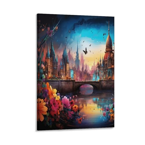 Tableau architecture de paysage urbain, décoration murale moderne en toile 50x75
