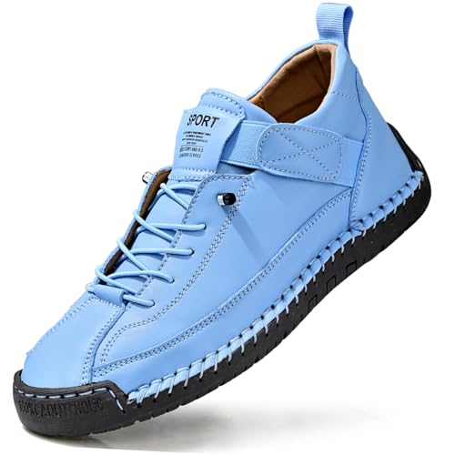 MAIBUSILE Womens Casual Shoes Ankle Chukka Boots Slip On Breathable Loafers Handmade Fashion Sneakers Mid top Walking Driving Flats Shoes Blue