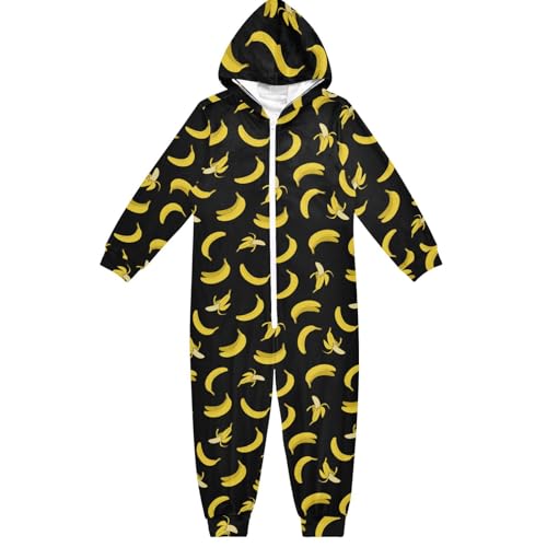 JHKKU One Piece Pajamas Banana Soft Comfy Onesie Fleece Unisex Hooded Jumpsuit with Pockets Sleepwear 13-14 Years