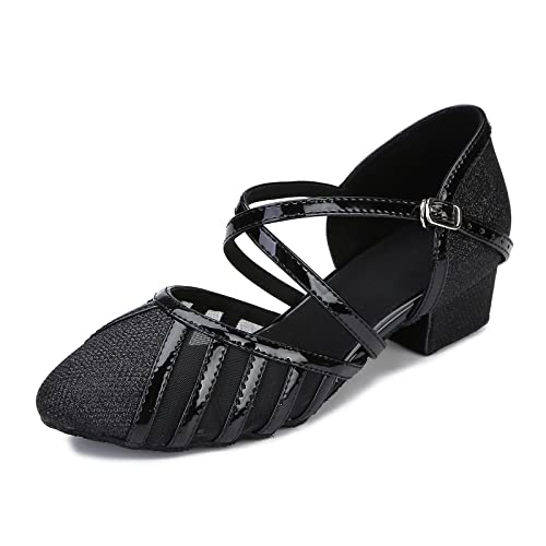 Image of Low Heel Ballroom Dance Shoes Women Latin Salsa Wedding Practice Dancing Shoes Sparkle Comfortable Closed Toe Dance Heels 1.5inch