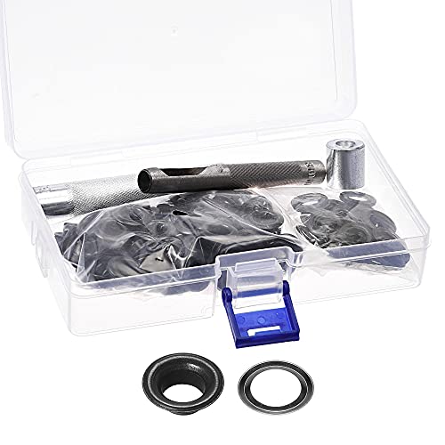 Uxcell Grommet Tool Kit 100 Sets 5/16" Copper Grommets Eyelets With 3Pcs Install Tools, 8Mm Inside Dia. Black #TOP18