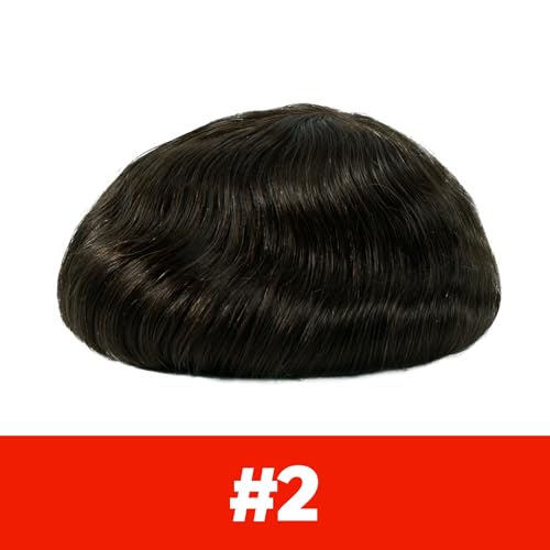 Foto von Lordhair Echthaar Toupet für Männer, 0,08 mm Dünnes Haut Haarteil Basisgröße 8 x 10 Zoll Leichtes Mittlerer Dichte Haarersatz system (Dunkelbraun 2#)