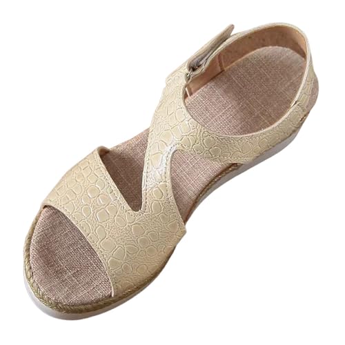 Uwdiohq Sandalias De Verano Para Mujer, Talla Grande, Con Plana Y Pez, Europa Unidos. Retro (Khaki, 40) Deportivas Cerradas Mujer Zapatos Cómodos Tacon 34 Zapatillas Ancho Especial Cuña Baja