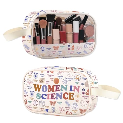 ENSIANTH Women In Science Bolsa de Higiene Pessoal Transparente Feminismo Presente Semana Laboratório Educação STEM - Bolsa de Maquiagem Feminina Cientista, Science Clear MU