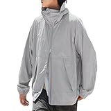 [Ｋａｙｉｙａｓｕ] ウインドブレーカー メンズ ジャケット ラッシュガード 夏 薄手 軽量 接触冷感 大きいサイズ 撥水 アウター 日焼け防止 通気 吸汗速乾 ブルゾン フード付き ラッシュパーカー アウトドア ハイキング 釣り(M グレー)