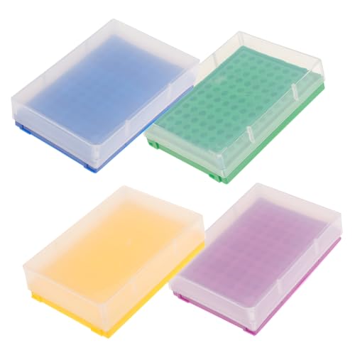 SOLUSTRE 4pcs 0.2ml Microcentrifuge Tube Rack Holder Lab Storage Box Case with 96 Wells for Pcr Centrifuge Tubes – Yellow Green Blue Purple Set for Scientific Laboratory Use