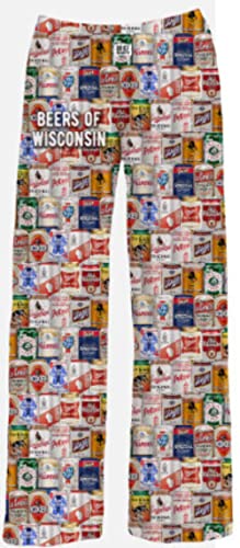 BRIEF INSANITY Lounge Pajama Pants for Men and Women| Beers of America Print Bottoms - Funny Loungewear Pants (S-XXL) (XX-Large, Beers of Wisconsin)
