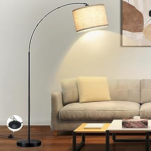 Luvkczc Arc Floor Lamps for Living Room, Modern Arched Lamp with Foot Switch, Over Couch Reading Lamps with Adjustable Hanging Drum Shade, Tall Pole Lamp for Bedroom, Office, LED Bulb Not Include