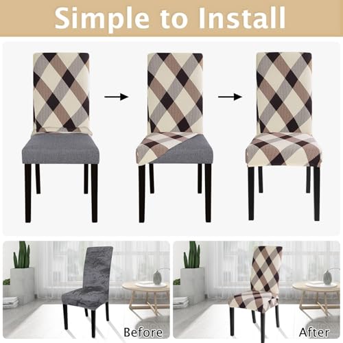 Image of SearchI Dining Room Chair Covers Slipcovers Set of 6,Spandex Super Fit Stretch Removable Washable Kitchen Parsons Chair Covers Protector for Dining Room,Hotel,Ceremony (Lattice)