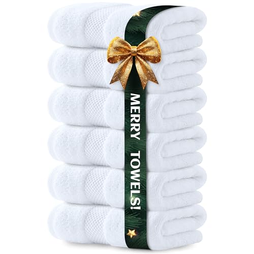 Luxury White Hand Towels - Soft 100% Turkish Cotton | Highly Absorbent Hotel spa Bathroom Towel Collection | 16x30 Inch | Set of 6