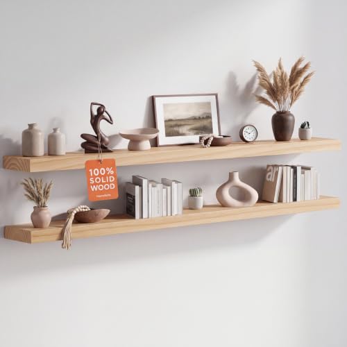Homeforia 60 Inch Floating Shelves, High-End Solid Pine Wood, Set of 3