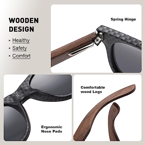 Black walnut | polarized wooden sunglasses for men and women | UV400 protection | carbon fiber pattern frame4