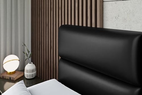 ALTDECOR Boxspringbett mit Holz Füßen, Matratze und Lattenrost, Topper, Fußteil, Polsterbett mit Bettkasten, Bett mit Stauraum H3- und H4- Matratze -BOXI3-FD-Z KING-200x200 - Schwarz Kunstleder – Bild 7