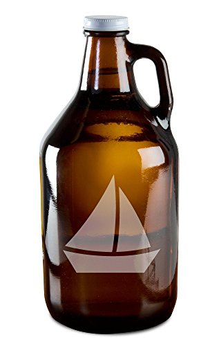 Cute Sailboat Hand-Made Etched Glass Beer Growler 64 oz