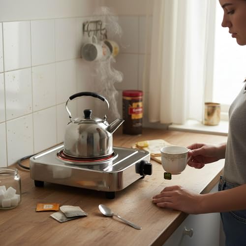 Image of Drumstone (𝐒𝐩𝐞𝐜𝐢𝐚𝐥 20 𝐘𝐞𝐚𝐫𝐬 𝐖𝐚𝐫𝐫𝐚𝐧𝐭𝐲) Portable Electric Hot Plate - Stainless Steel, Compact Cooking Appliance for Home, Office & Travel