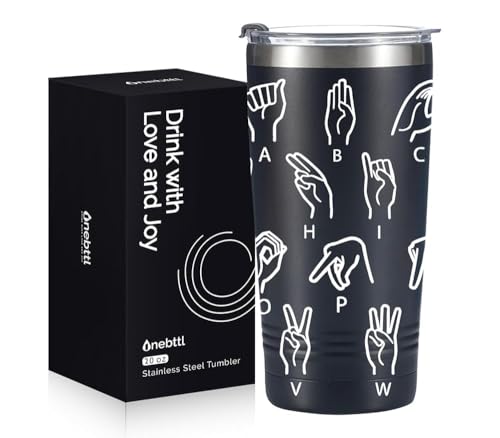 Onebttl ASL Gifts & Deaf Gifts - For Sign Language Enthusiasts, Ideal for Christmas & Birthday, 20oz (590ml) Stainless Steel Tumbler with Lid & Straw