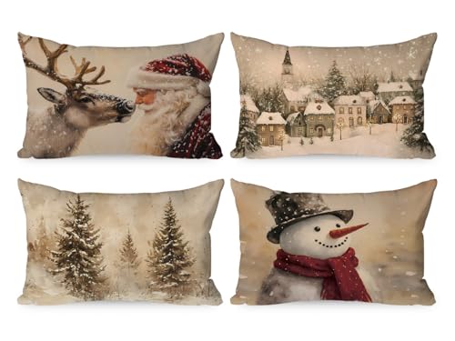 Kissenhülle 40X60 Weihnachten 22 Lanpn Jahrgang Weihnachten Kissenbezug 4 stück, Weihnachtskissenbezug...