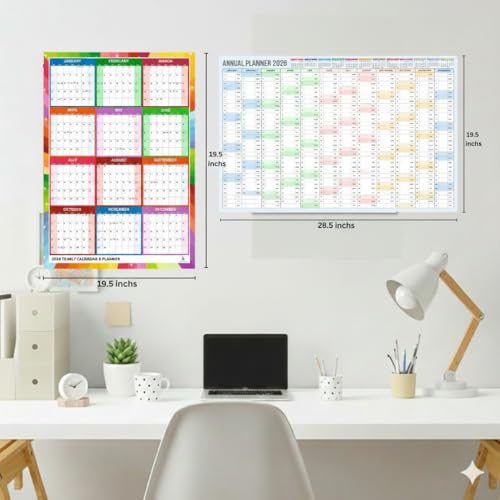 Image of ThinkCrafts 2026 Wall Calendar Daily Planner, Large Format 28.5x19 Inches, Writable Surface with Color Dot Stickers, 12 Month (F, 20x30)