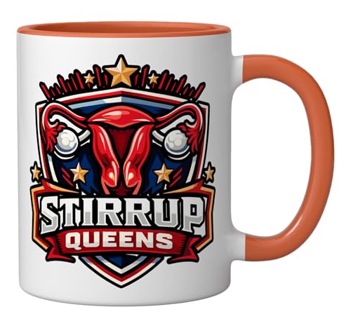 Stirrup Queens OB GYN Nurse Medical Team Pride Ceramic Mug, Orange/White