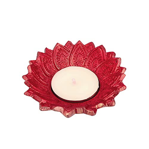SATVIK 6 Pc Multicolor Chandrarupa Diya Floral Lotus Flower Shape Candle Tea Light Holder Oil Lamp Diwali Indian Indoor Home Mandir Pujan Pooja Office Temple Decor Dia Housewarming Return Gift Items - Image 3