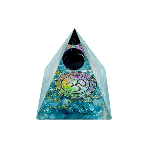 Image of Om Turquoise Ball Pyramid | 3-Inch | Healing Pyramid with Turquoise and Om Symbol for Protection, Calmness, and Spiritual Healing