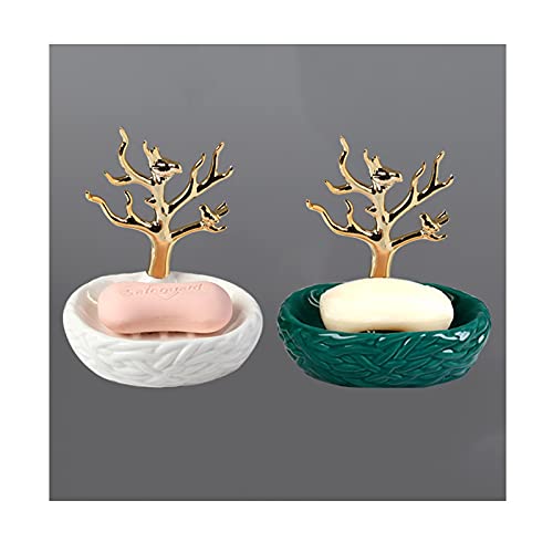 Jabonera de barra/jabonera de cerámica creativa nórdica con rama, jabonera de alta gama, drenaje de baño, personalidad, bonita jabonera para el hogar, 2 jaboneras