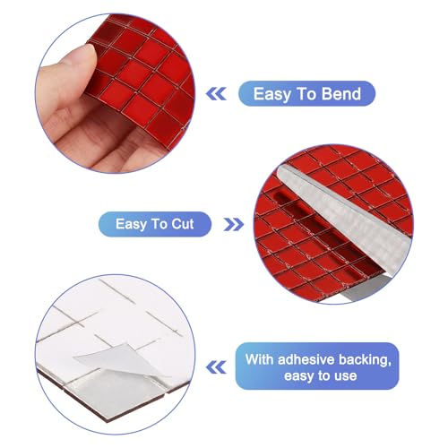QUARKZMAN 7320 Stk 5 x 5mm Discokugel Fliesen, Spiegel Rote Selbstklebende Glasmosaik Fliesen für DIY Handwerk Dekoration, Mini Fliesen Aufkleber