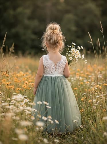 Image of 2Bunnies Girl Peony Lace Back A-Line Straight Tutu Tulle Party Flower Girl Dress