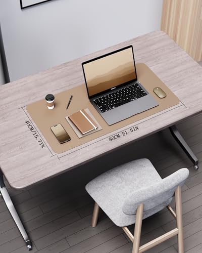 Image of YSAGi Double-Sided Desk Pad, 31.5 inchx15.7 inchLeather Desk Mat, Eco Cork Desk Pad Protector,Large Mouse Pad,Waterproof Desk Blotter for Office /Home(Apricot)