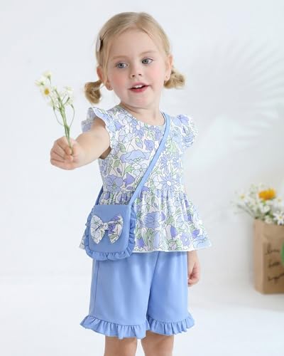 Image of Weebaby Toddler Girl Clothes Baby Summer Outfits Sleeveless Halter Top Ruffle Short Set Cute Kids Clothes Girls