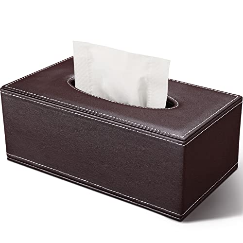 Tissue Box Cover Rectangle, PU Leather Tissue Box Holder Rectangular, Kleenex Box Covers for Home/Office/Car Decoration 9.84"X5.23"X3.77" - Brown by GORESE - Used condition - US$15.11