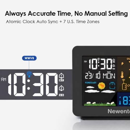 Newentor Projection Alarm Clock, Atomic Clock Weather Station for Bedroom - Image 3
