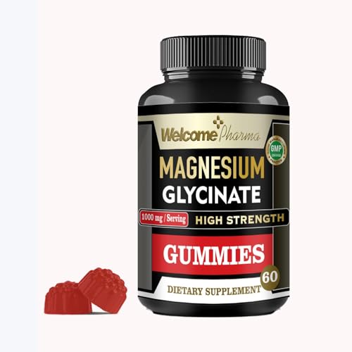 Welcome Pharma Sugar-Free Pure Magnesium Glycinate Gummies — High Strength 1000mg/Serving for Muscle Relaxation, Sleep Support & Stress Relief — Vegan, Non-GMO, Gluten-Free, Lab Tested (60 Gummies)