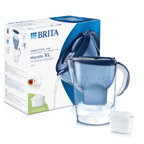 Image of BRITA Marella 3.5L Water Filter Jug Blue | Large-Volume Jug with MAXTRA PRO Cartridge | Digital LTI & Flip-Lid | Reduces Chlorine, Limescale & Impurities | Fresh, Great-Tasting Water