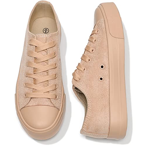 Kufeiti Women’s Suede Sneakers Fashion Canvas Shoes Classic Comfortable Casual Walking Shoes(Tan, Us10) #TOP5
