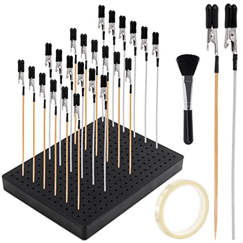 Mardatt 27Pcs Painting Modeling Tools Set Includes Square Stand Base Holder, Bamboo & Steel Model Airbrush Alligator Clip Sticks With Rubber Tips, Insulation Tape And Paint Brush For Model Hobby #TOP26