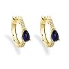 14k Solid Gold Sapphire Diamond Hoop Earrings, Diamond Hoop Earrings, Pear Cut Sapphire Diamond Earrings, Diamond Huggie…