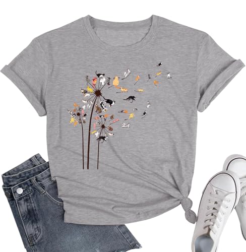 Image of Cat Shirts for Women Flower Tee Shirts Dandelion T Shirt Vintage Floral Graphic Tees Tops