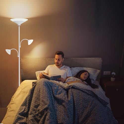 Image of SIBRILLE 3 Way Torchiere Floor Lamp - 42W Dimmable LED Tree Standing Lamp with Remote, 2300LM, Color Changing, 72 inch Tall Bright Floor Lamp for Living Room Bedroom Office