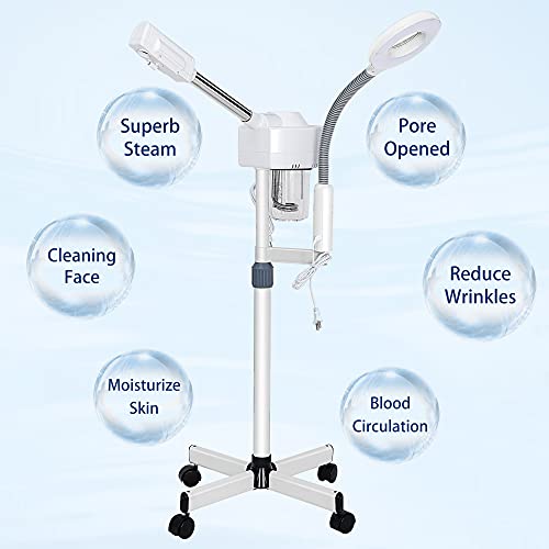 2 In 1 Facial Steamer Pro Ionic Ozone Facial Steamer On Wheels With 5X Magnifying Lamp Hot Mist Function For Salon Spa Home Beauty Equipment #TOP4