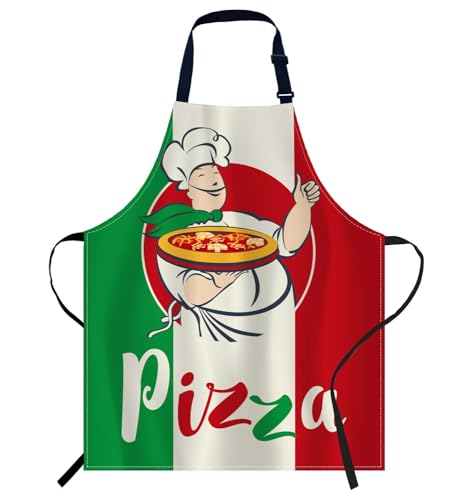 Smooffly Italian Flag Pizza Chef Apron - Unisex Adjustable Bib Apron for Home Kitchen Restaurant Coffee House
