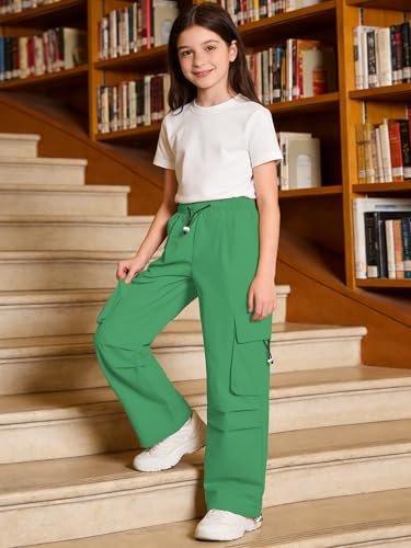 Image of SANGTREE Girls Parachute Pants Loose Lightweight Drawstring Waist Hip Hop Cargo Pants,6-16 Years
