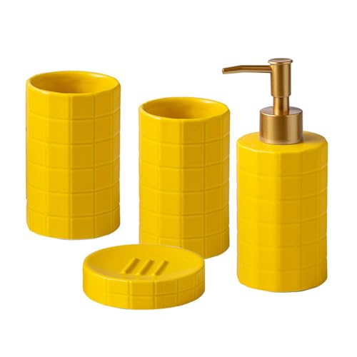 jojnsha Portaspazzolino E Dispenser Sapone in Ceramica Smaltata Combinati Portaoggetti Igienico per Bagno con Articoli da Bagno in Ceramica dal Design Antiscivolo