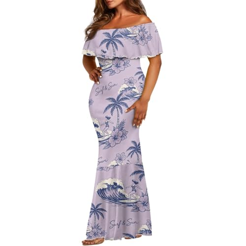 Image of Polynesian for Women S-7XL Off Shoulder Maxi Dress Hawaiian Summer Dresses