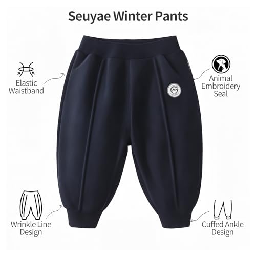 Baby Girl Boy Jogger Pants Fleece Lined Pleated Front Embroidered Patch Winter Pant2