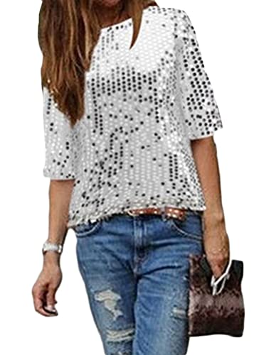 ORANDESIGNE Pailletten Oberteil Damen Sommer Pailletten T-Shirt...