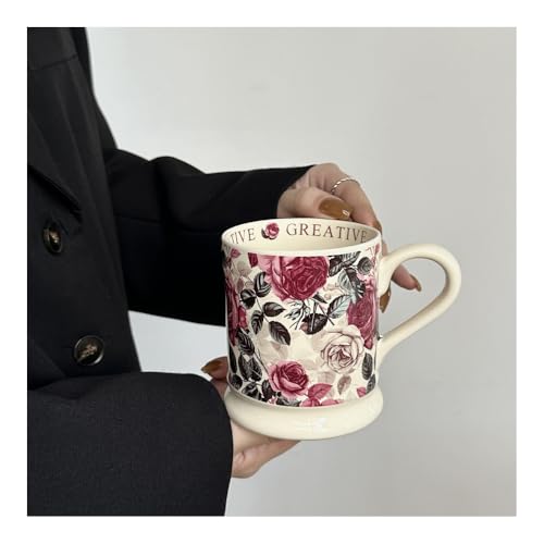 Taza De Cerámica Gran Capacidad Agua Leche Té Hogar Oficina Café 380 Ml Pareja (Rosa,380Ml)